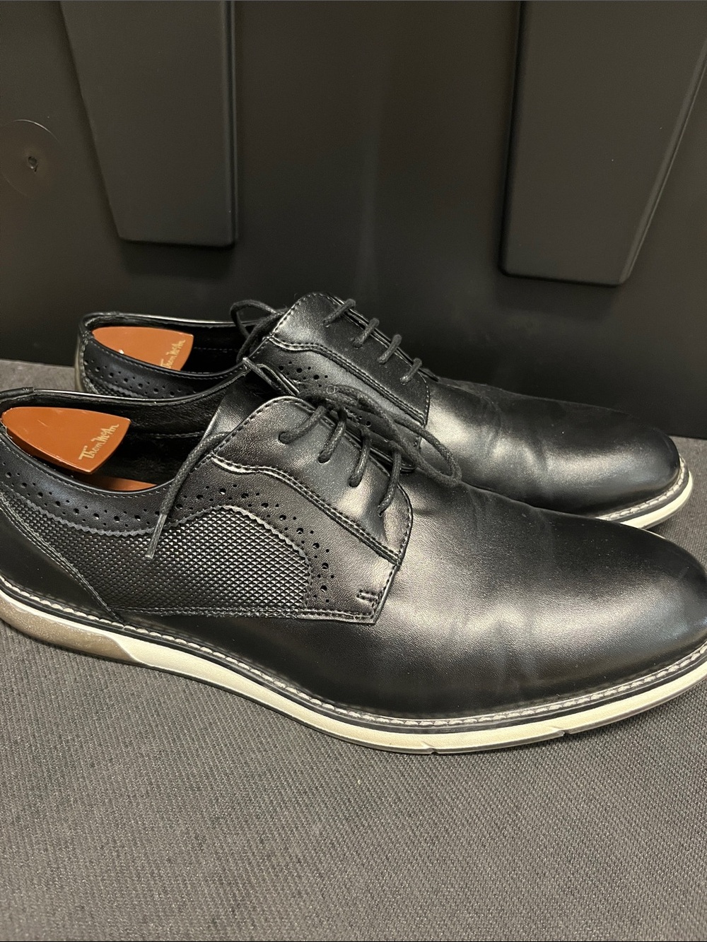 Men's Bruno Marc Black Leather Derby Shoes with Contrast Sole Sz 13 (B10)